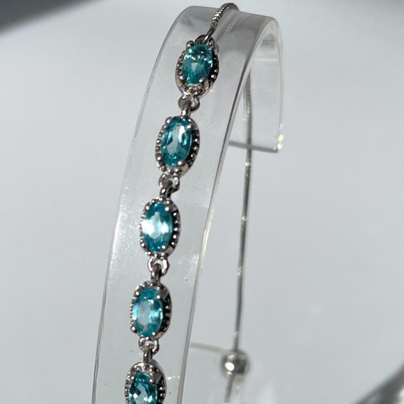 Madagascar Paraiba Apatite Bracelet -- Bolo Style - Picture 1 of 5